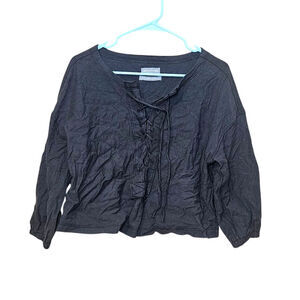 Urban Outfitters Size MEdium M Peasant Top Black Tie Top Blouse Tunic Oversized